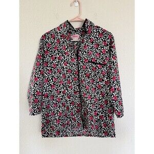 Kate Spade Womens Size Medium Ditsy Floral Satin Button Up Pajama Top Feminine